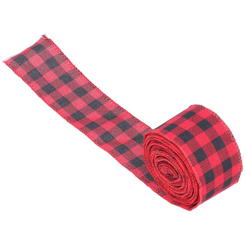 TOMTOP JMS Weihnachtsband kariert mit Metallrand in Schwarz-Rot, 5 m Länge für DIY Geschenkverpackungen und Dekoration - Bild 7