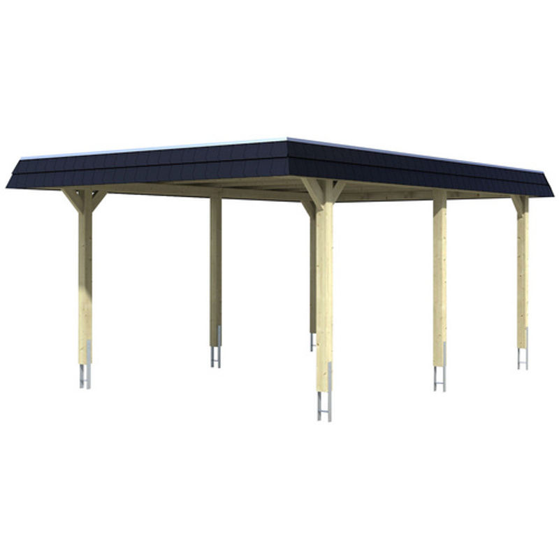 Skan Holz Carport Wendland Eiche hell mit Alu-Dach und Blende Schwarz B/T: 409 x 628 cm - Bild 2