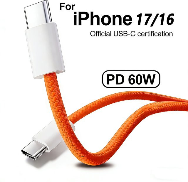 Geflochtenes USB-C Kabel für iPhone 17 16 Pro 15 Max und andere Geräte mit 60W PD Schnellladung in Grau - Bild 1
