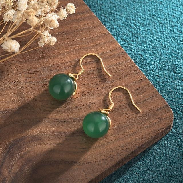 Wucifang Jewelry Ohrringe, Natürlicher Achat Grün Chalcedon, 925 Silber, Damen - Bild 1