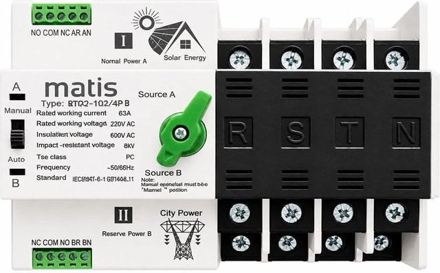 Matismart Netzumschalter MTQ3-100 4P Automatisch 4 Polig 100 A 400 V AC in Weiß - Bild 1