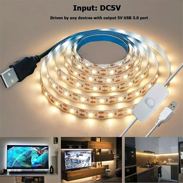 Flexibler LED-Streifen 2835 für TV-Hintergrundbeleuchtung und Schrankdekoration, warmweiß, 1 m Länge - Bild 1