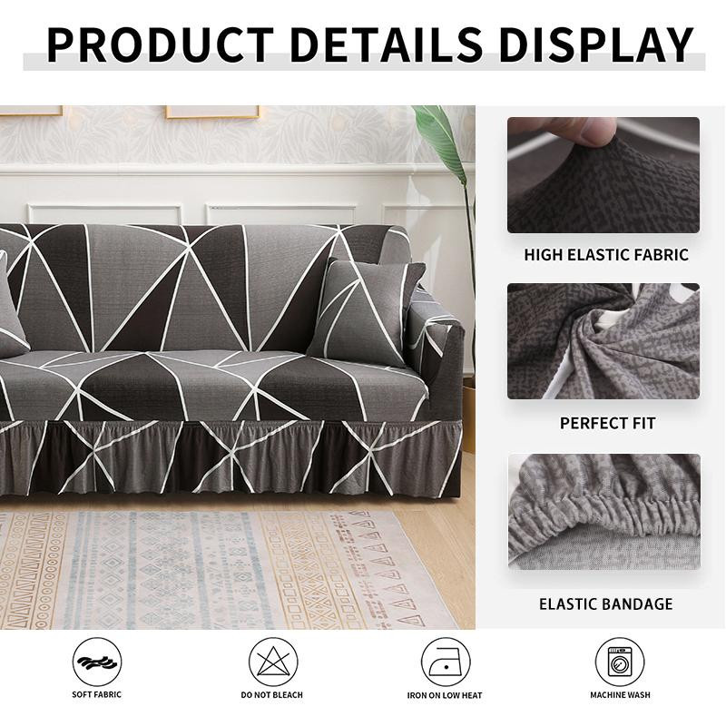 Yiran Stretch Sofabezug mit Volant aus Polyester, bedruckter Couchbezug für 1-Sitzer, Breite: 90-140 cm, Mehrfarbig - Bild 2