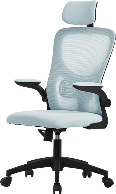ML-Design Ergonomischer Bürostuhl Blau mit verstellbarer Kopfstütze, Armlehnen und Rollen aus Netzgewebe - Bild 2
