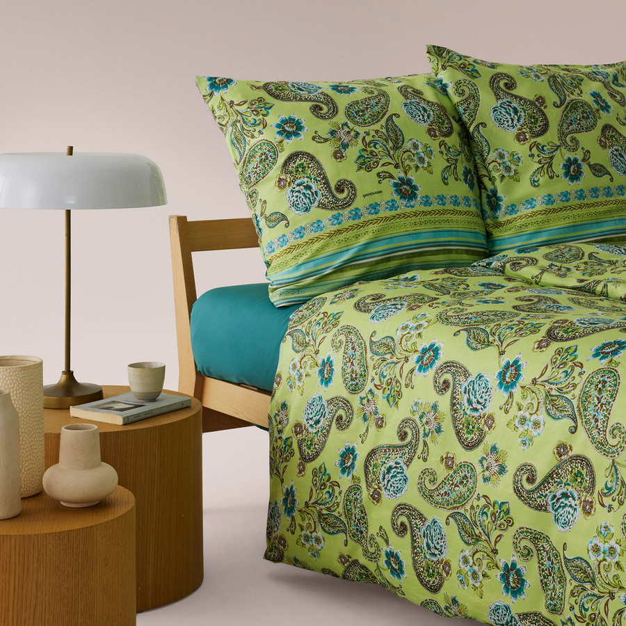 Bassetti Mako-Satin Bettwäsche RAPALLO mit floralem Design in Limettengrün - Bild 1