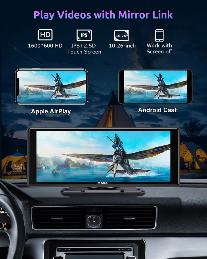 ESSGOO Universal Wireless Carplay und Android Auto Autoradio mit 10,26 Zoll Touchscreen, Mirror Link, AUX und FM Sender in Schwarz - Bild 4
