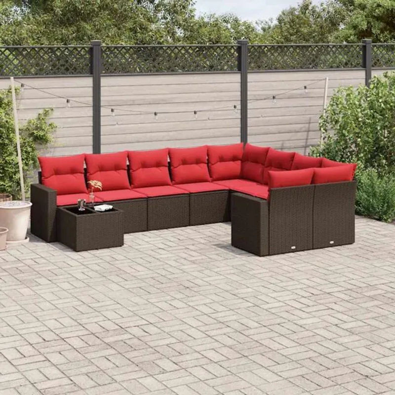 10-teilige Garten-Sofagarnitur mit Kissen aus braunem Poly-Rattan von vidaxl - Bild 1