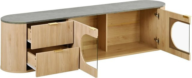 okwish TV Schrank in Braun mit Glastür und Stauraum, modern, B/T/H: 172 x 38 x 45,5 cm - Bild 1