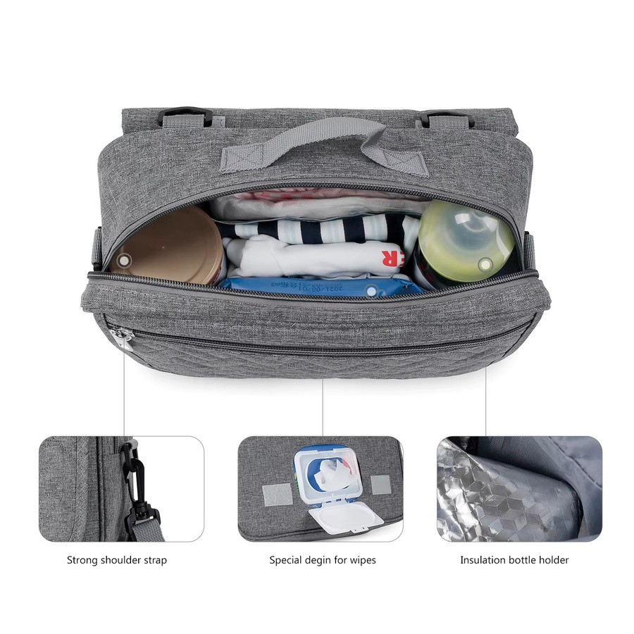 Wickeltasche für Kinderwagen mit Wickelauflage und verstellbarem Schultergurt, Windel Organizer Caddy in Schwarz oder Grau - Bild 4