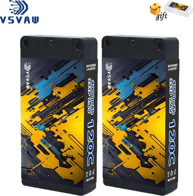 2 Stück VSVAW 2S Lipo-Akku 7,6V 4000mAh 120C/240C Hardshell Lithium-Akku HV für 1/10 Drift Racing Bigfoot Offroad - Bild 1