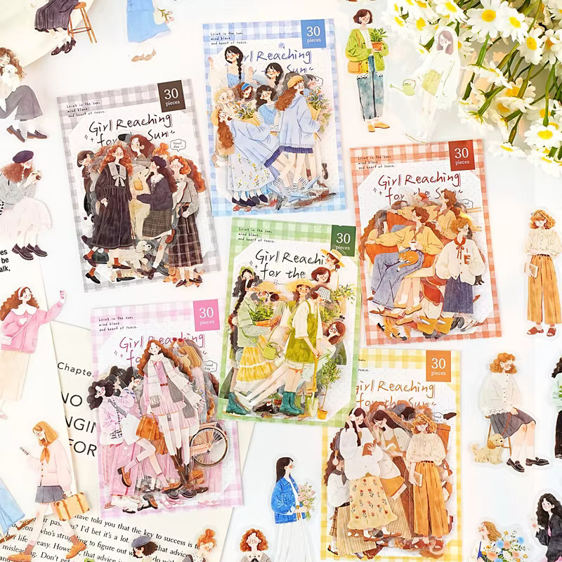 JIANQI 30 Stück Mädchen-Charakter PET-Aufkleber in Mehrfarbig für Scrapbooking und Bastelbedarf - Bild 1