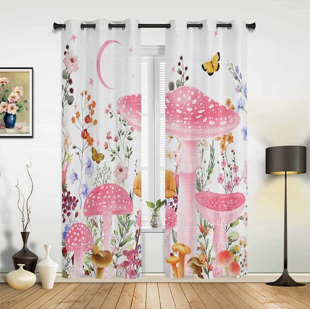 Yiran Furniture Blumenvorhang mit Pfirsichblüten-Design in Rosa, semi-transparent, Breite: 135 cm, Höhe: 60 cm - Bild 1