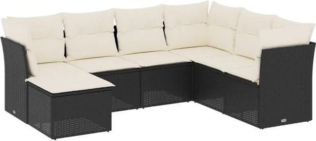 vidaXL 7-tlg Garten-Sofagarnitur aus Polyrattan in U-Form mit Kissen, Schwarz - Bild 1