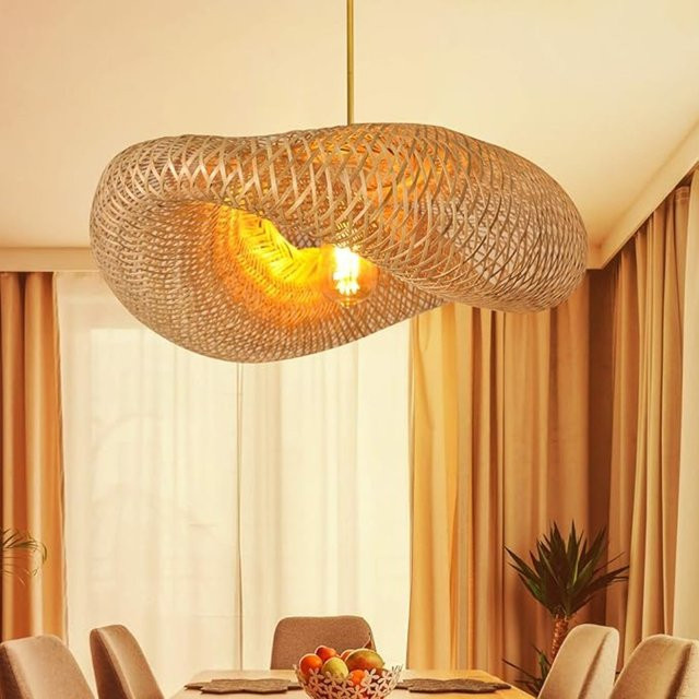 JOYINLED Vintage Hängeleuchte aus Bambus und Rattan in Braun für E27 - Bild 1