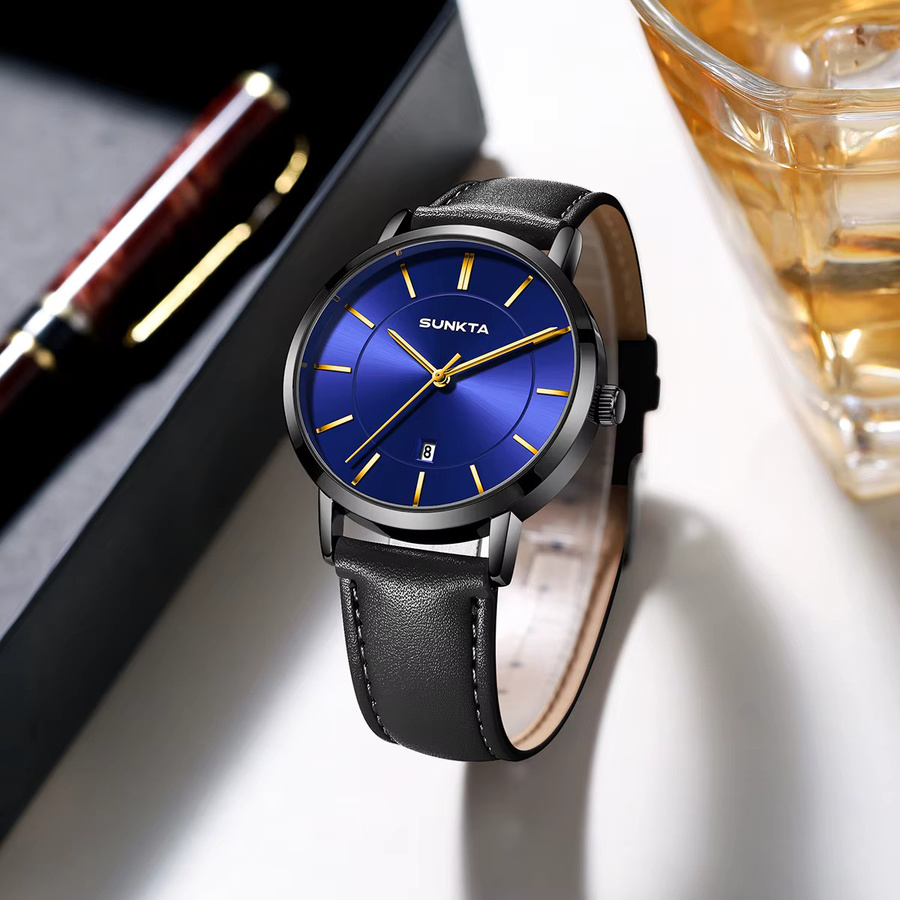 SUNKTA Armbanduhr, Quarz, Analoguhr, Blau, Leder, Herren - Bild 6
