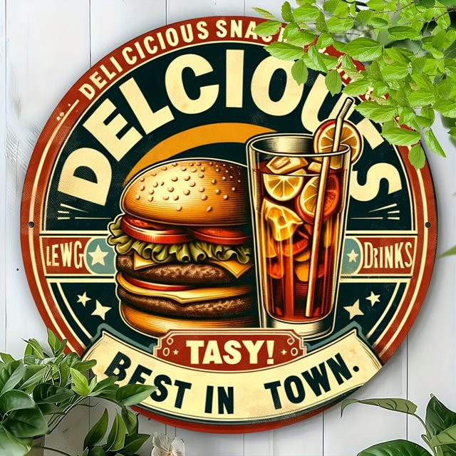 Rundes Blechschild Potdemiel Hamburger im Vintage-Stil aus Metall, Mehrfarbig, Durchmesser: 20 cm - Bild 1