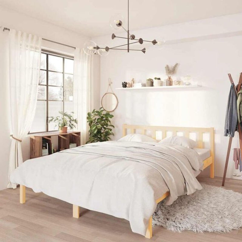 Massivholzbett aus Kiefer in Braun, Modernes Skandinavisches Design, B/T: 140 x 190 cm, Vidaxl - Bild 1