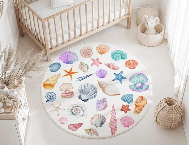 Karpetti Runder Teppich Blauer Meerestier für Kinderzimmer und Wohnzimmer, Durchmesser: 40 cm - Bild 1