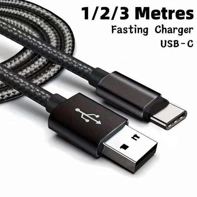 Nylon USB-A auf USB-C Schnellladegerät Datenkabel für Huawei Samsung und iPhone Type-C kompatibel - Bild 1