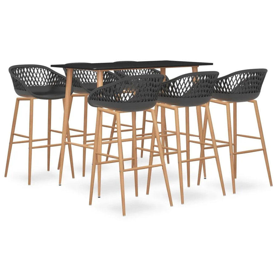 vidaXL 7-tlg. Bar-Set Modell 6 in Schwarz und Grau mit Tisch und Stühlen - Bild 2