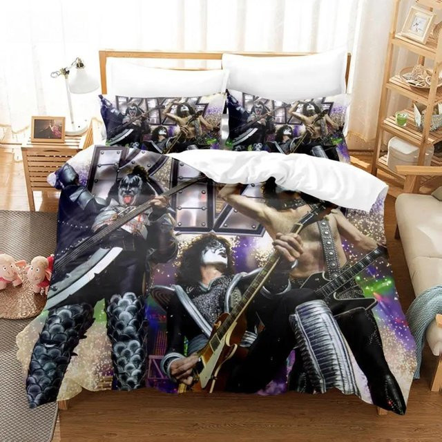 Kiss Band Bettwäscheset aus Mikrofaser mit Grafikprint, 3-teilig, B/H: 228 x 228 cm, Multicolour - Bild 1