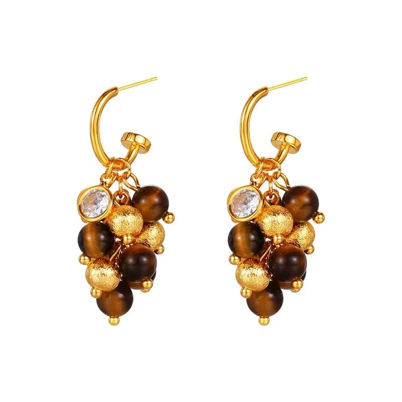 Taoya Ohrringe, Tigerauge-Stein, Messing, Gold, Damen - Bild 5