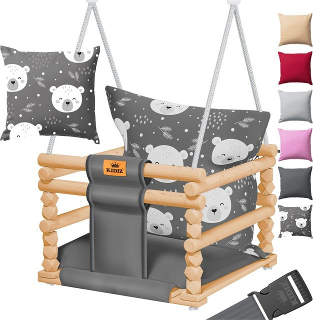 KIDIZ Babyschaukel aus Holz mit Polsterung, höhenverstellbare Kinderschaukel für Indoor & Outdoor, bis 60 kg belastbar - Bild 1