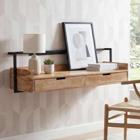 Finebuy Wandschreibtisch aus Akazienholz in Schwarz und Braun im Industrial Design, Breite: 120 cm