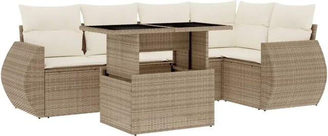 vidaXL 6-teilige Garten-Sofagarnitur in L-Form aus PE-Rattan mit Kissen in Beige-creme - Bild 1