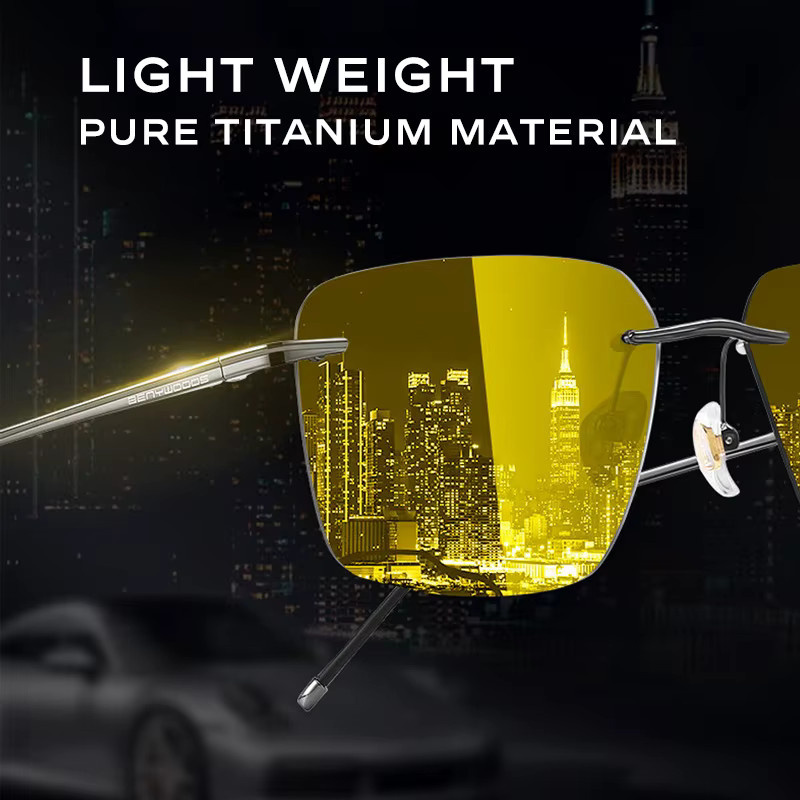 CAPONI Sonnenbrille, Herren, randlos, Titan, gelb, rechteckig - Bild 2
