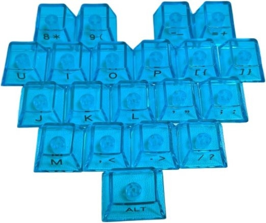 AttackFox Love Keycap Set aus PBT in Blau Transparent mit seitlicher Gravur für mechanische Tastaturen mit magnetischen Achsen, 21 Tasten - Bild 1