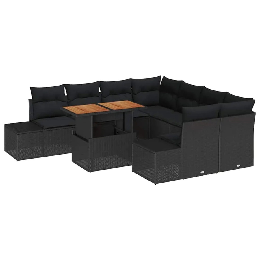 vidaXL Garten-Sofa-Set aus Poly Rattan und Stahl in Schwarz, 9-teiliges Lounge-Set mit Stauraum und Polstern - Bild 2