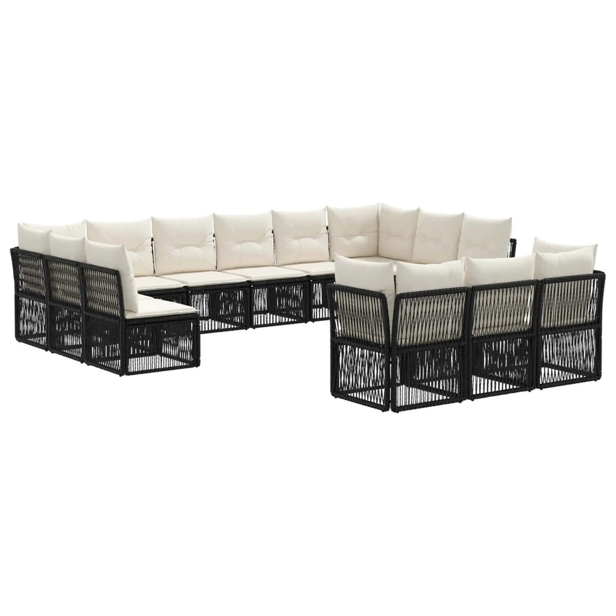 vidaXL Gartensofa-Set 13-teilig in Schwarz aus Poly-Rattan mit Polsterkissen und U-Form für Garten und Terrasse - Bild 2