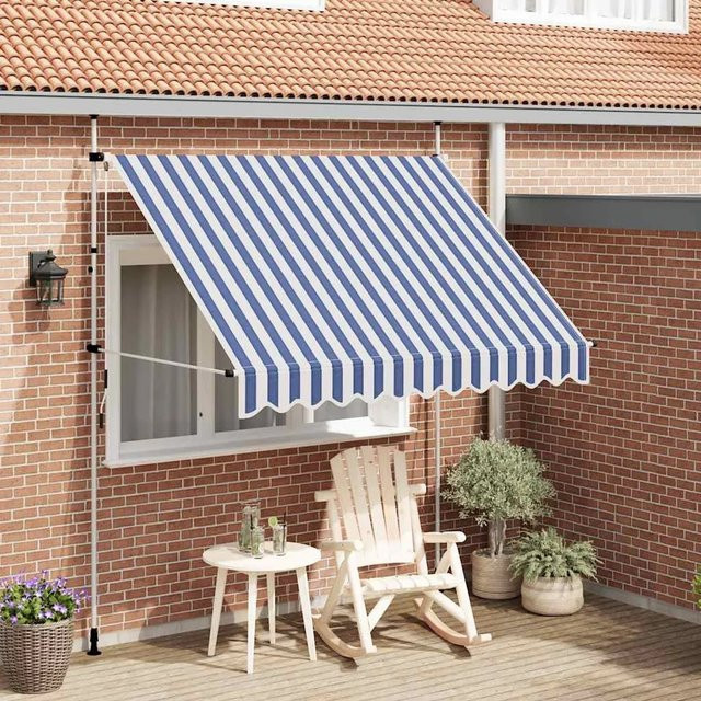 furnicato Handbetriebene Einziehbare Markise aus Polyester, Blau/Weiß Gestreift, Breite: 250 cm - Bild 1