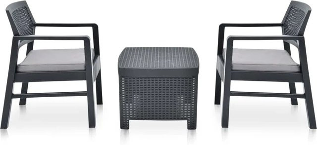 vidaXL 3-tlg Garten-Lounge-Set aus Kunststoff mit Polstern in Anthrazit - Bild 1