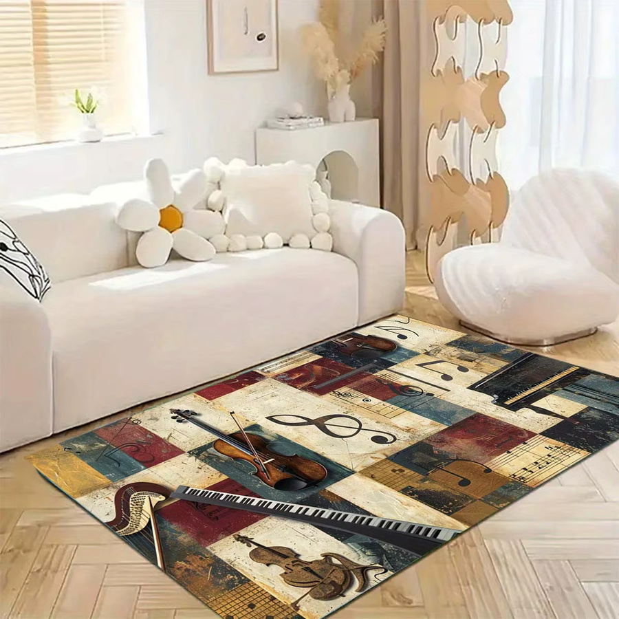 VIKAMA Fußmatte im Vintage-Stil mit Musikthema, rutschfest und maschinenwaschbar, B/H: 90 x 60 cm, Mehrfarbig - Bild 4
