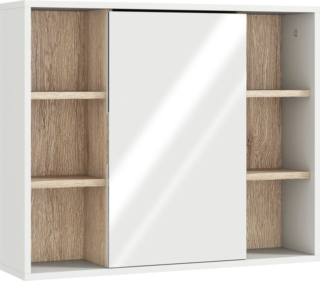 HOMCOM Spiegelschrank Badschrank Aosom in Weiß und Natur, Wandmontage, B/H/T: 60 x 49,4 x 14,5 cm - Bild 1