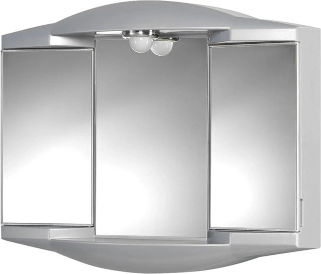 Jokey Spiegelschrank modern in Silber Aluminium Hochglanz mit LED-Beleuchtung und Steckdose, B/H: 62 x 53 cm - Bild 1