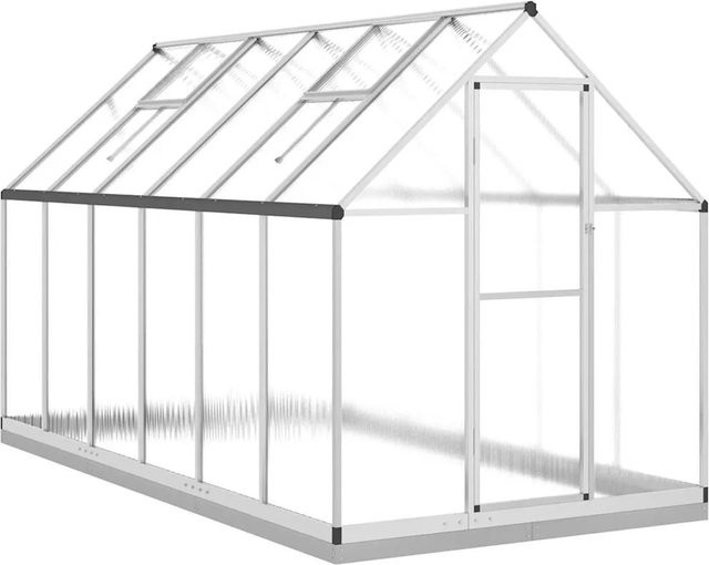 Furnicato Gewächshaus mit Fundamentrahmen und Lüftungsfenster in Silber aus Aluminium und Polycarbonat, B/T/H: 334 x 169 x 202 cm - Bild 1