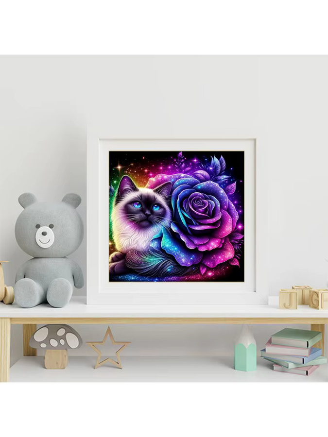 Evershine Diamant-Malerei Katzenbild mit Strass-Verzierung, buntes Tier-Mosaik als Hobby-Projekt, B/H: 20 x 20 cm - Bild 3