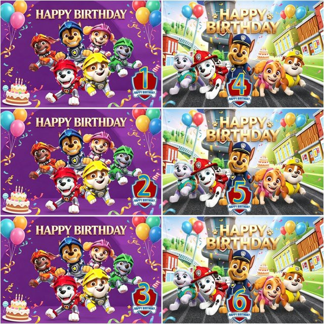 Paw Patrol Party Dekoration Banner mit Cartoon Hund Motiv als Fotokulisse für Kindergeburtstage, Mehrfarbig, B: 90 cm, H: 90 cm - Bild 1