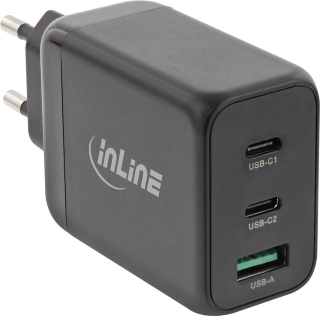 InLine USB PD GaN Ladegerät 65W mit 3 Ports (Dual USB-C und USB-A) in Schwarz (31506F) - Bild 1
