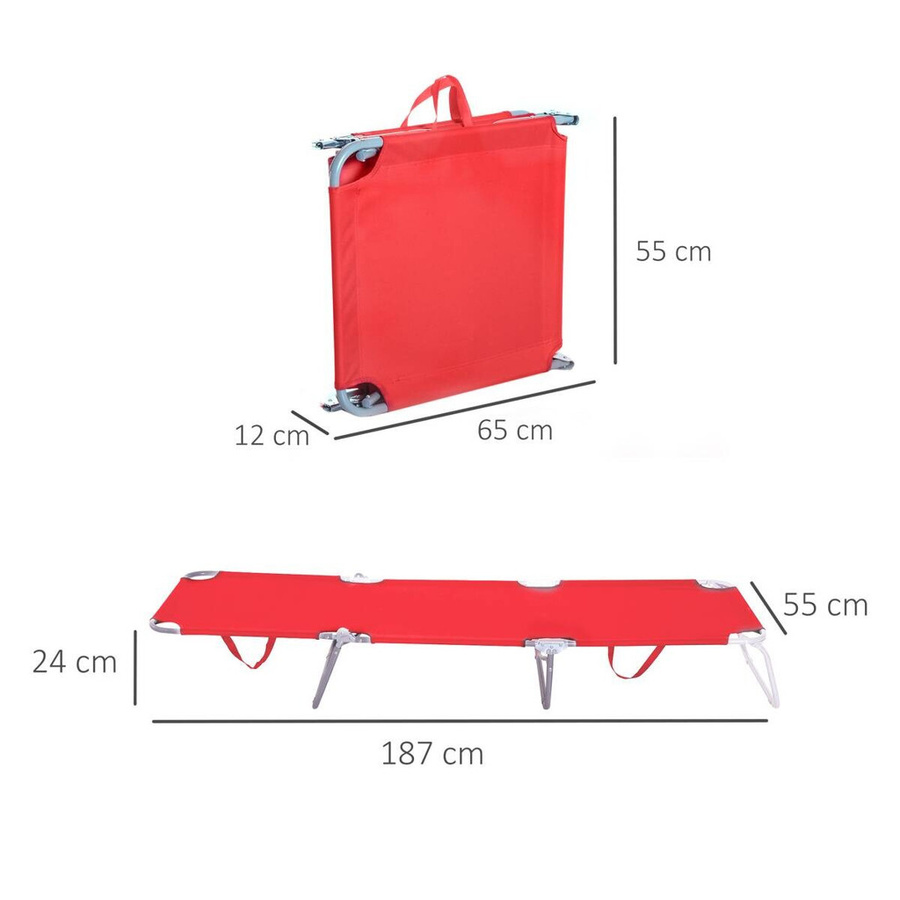 Outsunny Sonnenliege Rot mit verstellbarer Kopfstütze und UV-beständigem Polyester, B/H/L: 55 x 24 x 187 cm - Bild 3