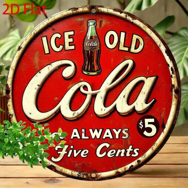 Coca Cola Vintage Retro Blechschild in Rot mit Always Five Cents Motiv, Wandkunst aus Metall für Haus, Bar oder Café, Breite: 20 cm, Höhe: 20 cm - Bild 1