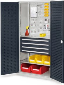 Kappes Schubladenschrank RasterPlan Mod. 13 mit Türen und innenliegenden Lochplatten, Grau (RAL 7035/7016), B: 100,0 cm, H: 195,0 cm, T: 60,0 cm - Bild 1