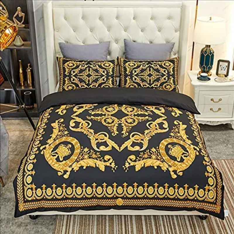 Luxuriöses Barock Bettwäscheset JMG Household Supplies in Schwarz und Gold, bestehend aus Bettbezug und Kissenbezügen aus Polyester, Breite: 140 cm, Länge: 210 cm - Bild 3