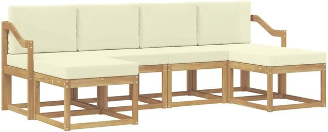 vidaXL Outdoor-Sofagarnitur 6-teilig aus Akazienholz mit Kissen in Weiß und Beige - Bild 1