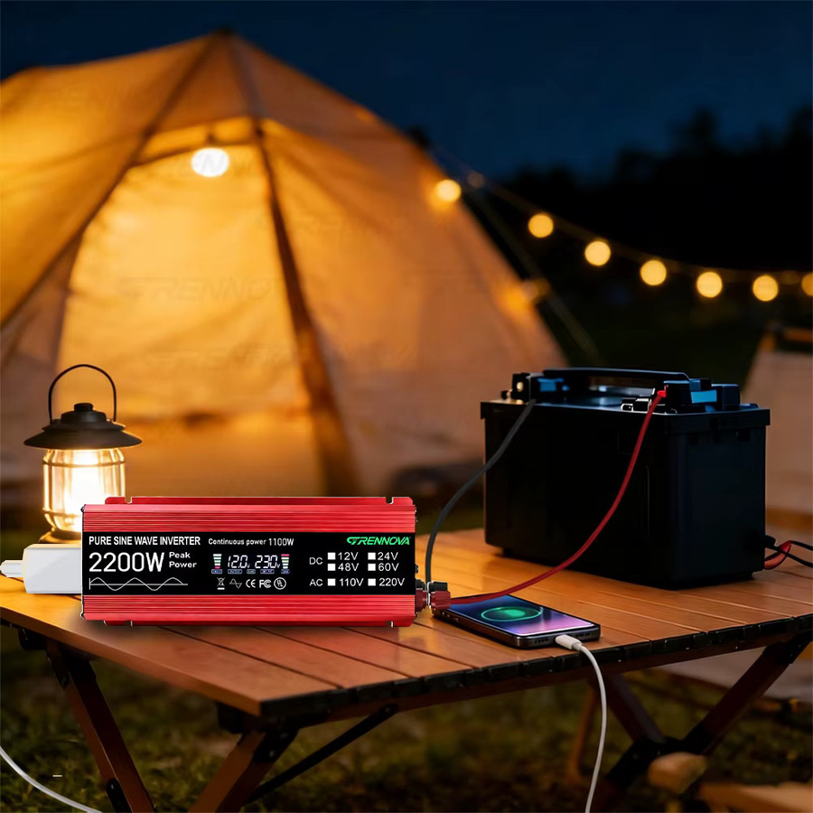 GRENNOVA Reiner Sinus-Wechselrichter 2200W DC 12V 24V 48V zu AC 110V 220V mit 1100W Nennleistung in Rot für Haus, Wohnmobil, LKW und Solarsystem - Bild 3