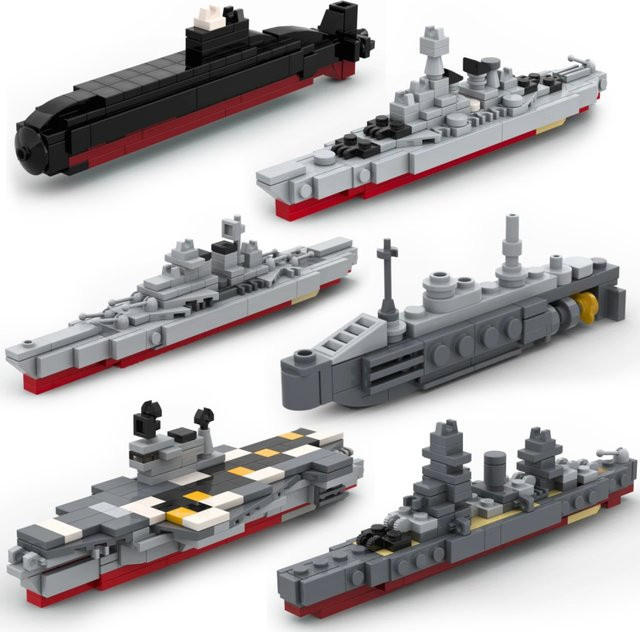 BRICKPANDA MOC Mini Warship Bausteine, U-Boot, Träger, Schiff, Boot, Fahrzeuge - Bild 1