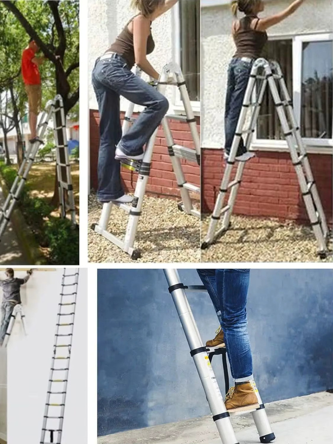 DayPlus Mehrzweck-Teleskopleiter aus Aluminium, ausziehbare Klappleiter mit rutschfesten Stufen, Tragfähigkeit 150 kg, Höhe: 5 m - Bild 5